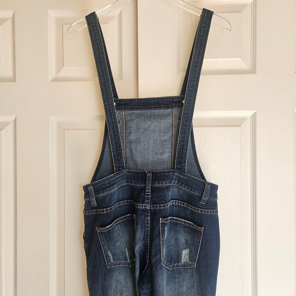 Free People Milo Washed Denim Overalls Dark Wash Distressed 5 Pocket Sz 26 - Picture 11 of 15